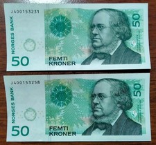NORWEGEN - 2 x 50 KRONEN 2008 - VF+/aUNC !!