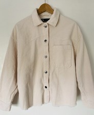 Zara Womens Cream/Beige Corduroy Cropped Cotton Button Up Jacket Size M
