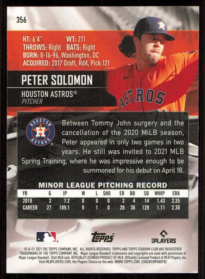 2021 Stadium Club Chrome #356 Peter Solomon RC - Image 2 of 2