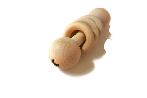 Montessori Natural Wood Infant Rattle - Christmas Stocking Stuffer - Picture 3 of 5