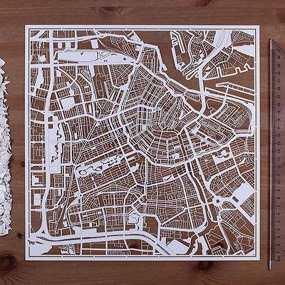 PAPER CUT MAP Amsterdam Paper Art Original Design IDEAL GIFTS 12 12In.