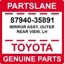 87940-35891 Toyota OEM Genuine MIRROR ASSY, OUTER REAR VIEW, LH