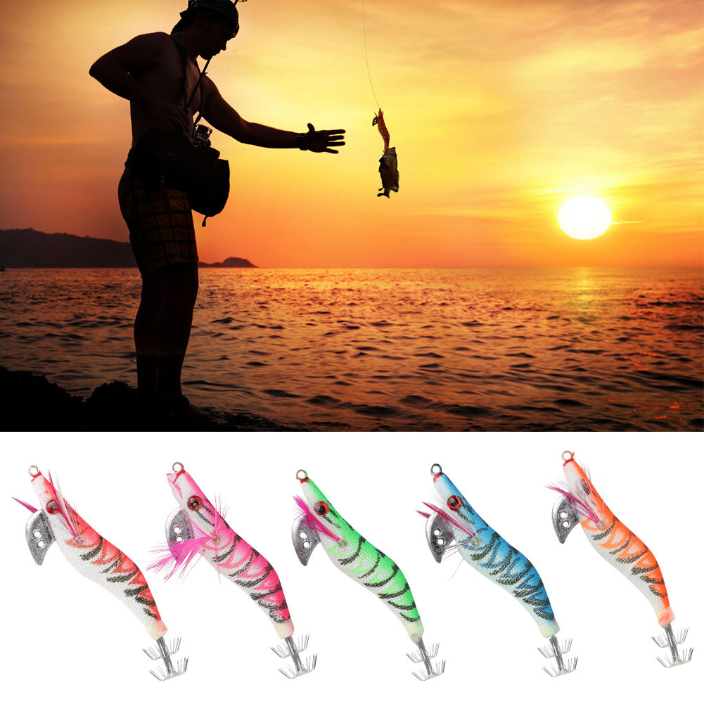 5 Pcs Mixed Color Artificial Luminous Shrimp Fishing Lures Hook Plastic