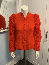Hand Knitted Red Loopy Sleeved Jacket 34”/36” Size 12/14