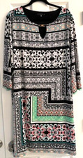 Tiana B.  Border Print Black Floral 3/4 Sleeve Tunic Shift Dress Plus Size 22W