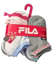 NWT Fila 10 Pairs Comfort Knit Soft Socks Bonus 3 Hair Ties Girls 7 to 10 Shoe