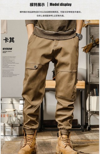 S-4XL Retro American Style Men's Cargo Harem Pants Cotton Trousers Casual Spring - Picture 18 of 30