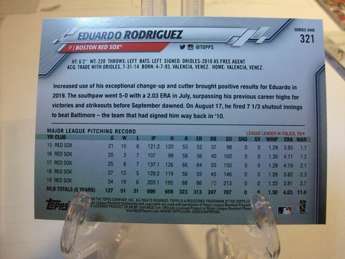 2020 Topps Baseball Card #321 Eduardo Rodriguez (497) - Picture 2 of 2