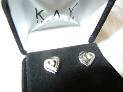 Kay Jewelers White Gold with White Black Diamonds Heart Earrings New in  box