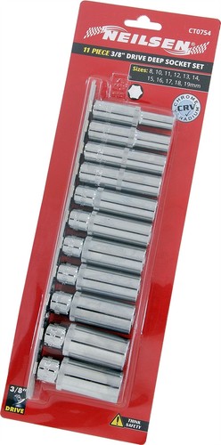 Juego de enchufes profundos de accionamiento de 11 piezas de 3/8" con riel de almacenamiento - Imagen 2 de 3