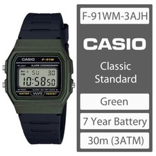 CASIO F-91WM-3AJH Classic Digital Watch Olive Green Case / Black Strap