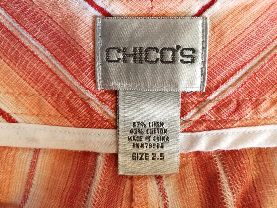 Bermuda listrada Chicos feminina 2,5 L 14 rosa laranja mistura de linho bolsos - Imagem 3 de 3