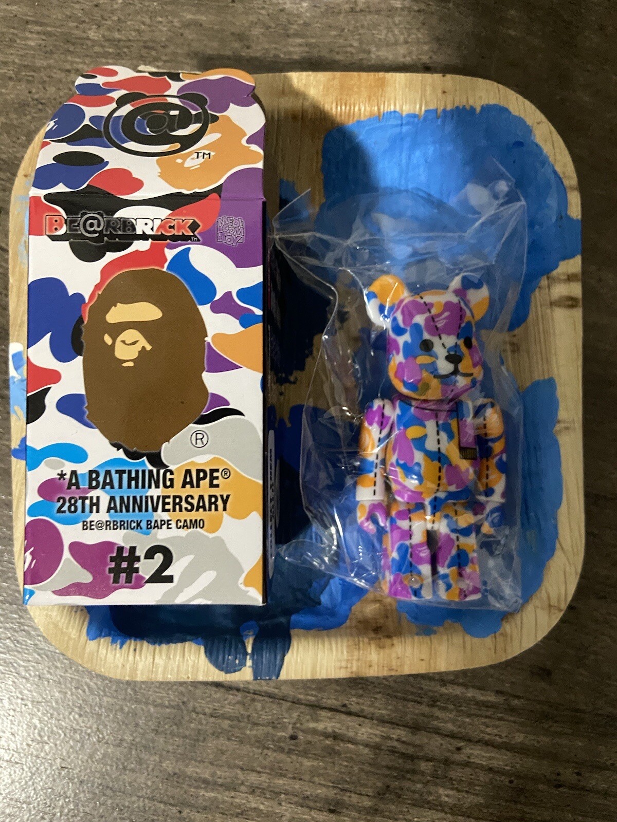 A BATHING APE 28TH ANNIVERSARY BE@RBRICK BAPE CAMO 100% YELLOW BLUE PURPLE