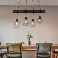 HäNgelampe Esstischleuchte Pendellampe HöHenverstellbar Gitter Holzlampe H 150Cm