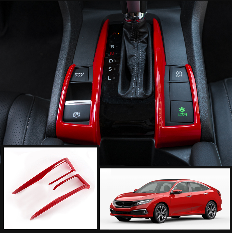 For Honda CIVIC 2016-2020 Car Red Interior Gear Shift Box L-shape Trim Strip *2