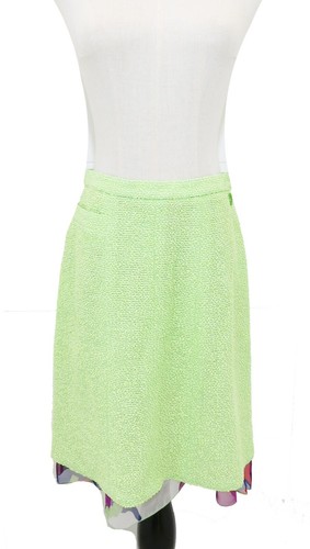 CHANEL Vintage 2000 Spring Lime Green Print Chiffon Trim Skirt Jacket Set 38 40 - Picture 11 of 18