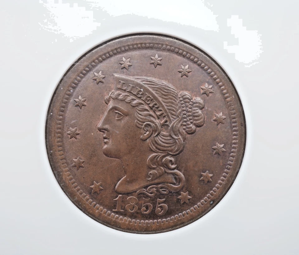 1855 Braided Hair Large 1c One Cent NGC & CAC MS 65 BN - U930 - Image 3 of 4