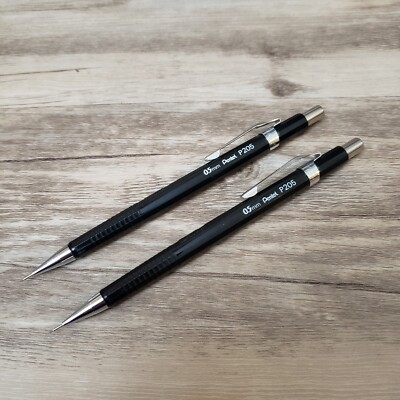 2 Vintage PENTEL P205 Mechanical Pencils Plastic & Chrome 0.5mm