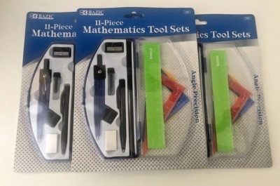 3x11-Piece BAZIC Mathematics Geometry Tool Set Protractor Compass Ruler Pencil