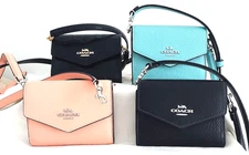 COACH PEBBLE LEATHER MINI ENVELOPE WALLET WITH STRAP Light Blue CR170