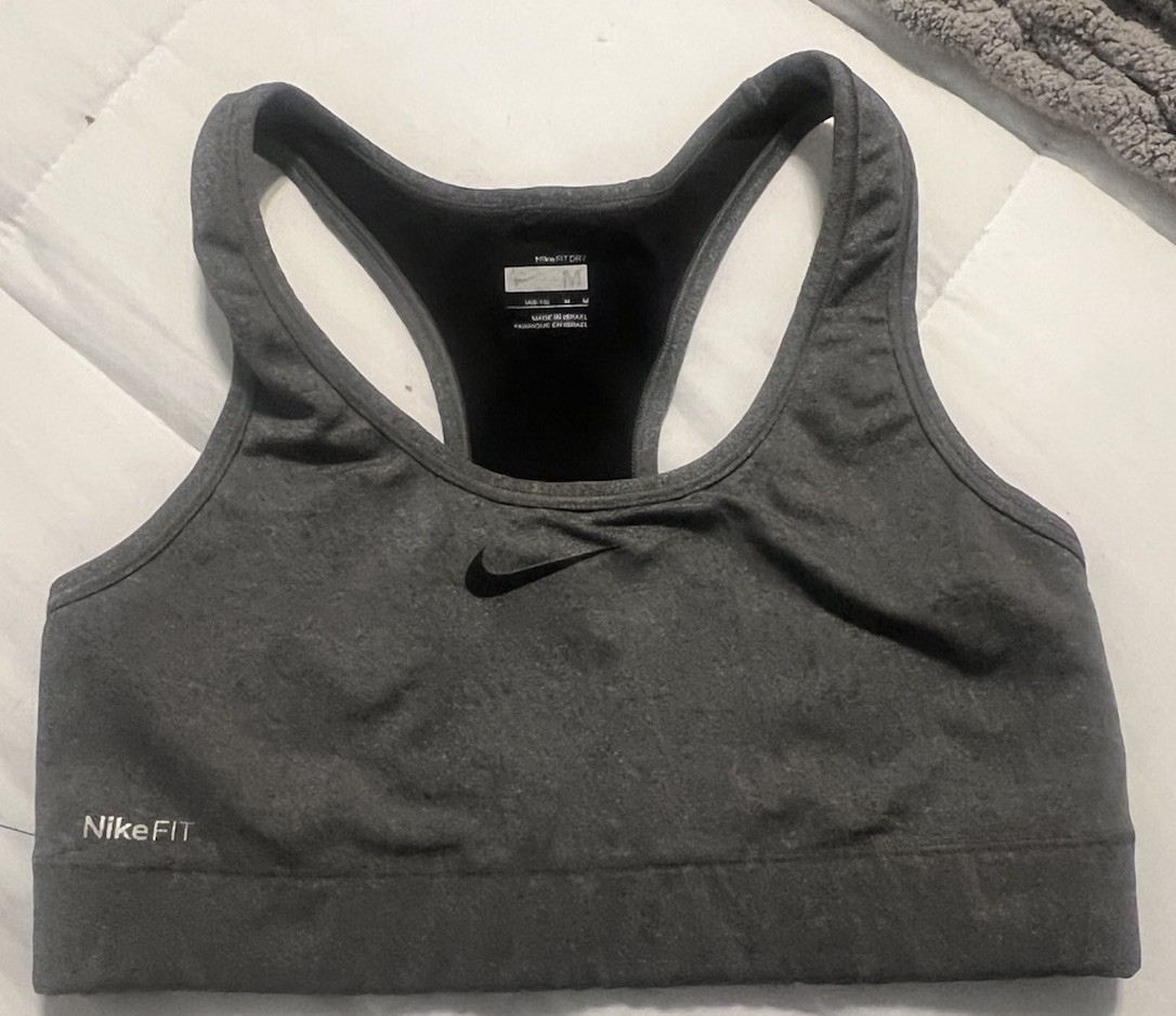 Nike Dri-FIT Swoosh Women's Size Medium Gray Sports Bra Gym Workout