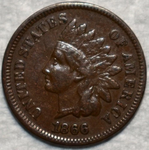 Very Fine 1866/18 Snow-12 Indian Head Cent, Well-Detailed, Notable RPD.