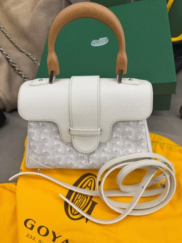 Goyard Saigon Souple Mini Bag White Goyardine Crossbody Purse Auth.