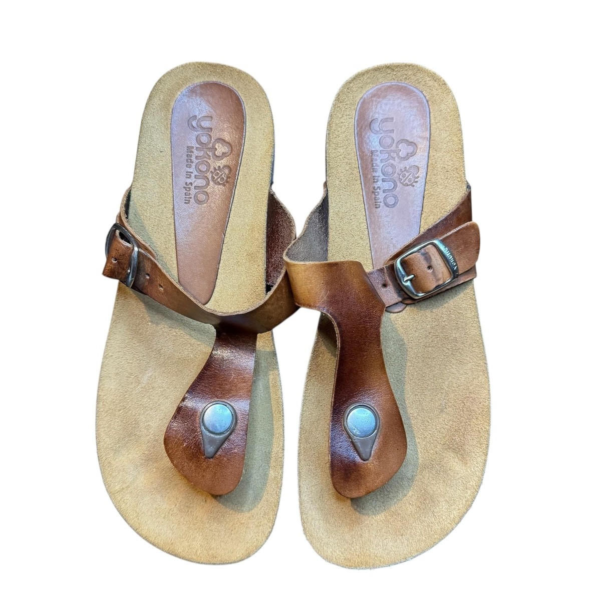 Yokono Shoes Womens Size 6.5 Brown Leather Sandals Toe Post Slide