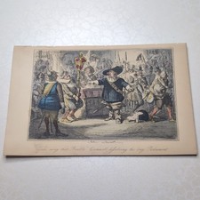 Original c1870 Colour Etching Of Cromwell Dissolving Parliament By John Leech