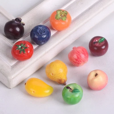 10pcs Fruit 3D Apple Blueberry Mango Pear 15mm Resin Loose Beads For DIY Jewelry - Photo 1/4