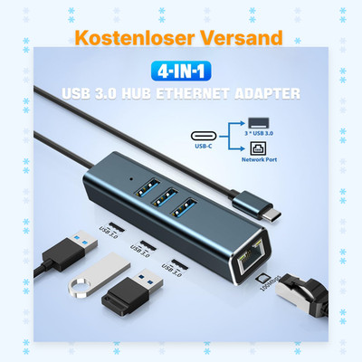 USB 3.0 auf Ethernet Adapter mit USB C RJ45 LAN 1000 Mbps kabelgebundenes Netzwe