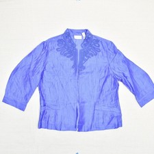 Chico's Women's Open Blazer Jacket 3/4 Sleeve Solid Linen Blend Blue Size 2