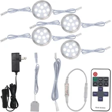 4-Light LED Closet Lights Kit Wired Puck Light with Wireless Remote 110V