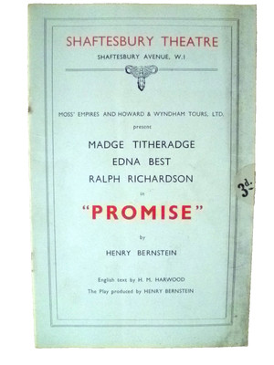 Theaterprogramm 1936: Versprechen - Madge Titheradge Edna Best Ralph Richardson
