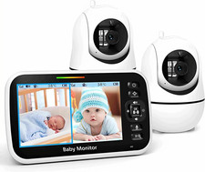 5" Split Screen Baby Monitor with 2 Cameras and Audio, No Wifi Secure FHSS, 30-H