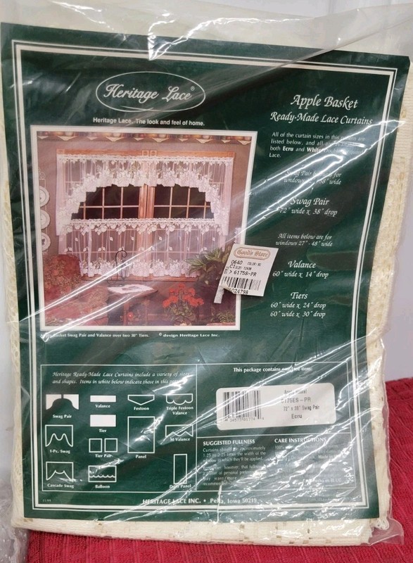 Heritage Lace Ecru Apple Basket Swag Pair 72" x 38" - 6175ES-PR Made In The USA