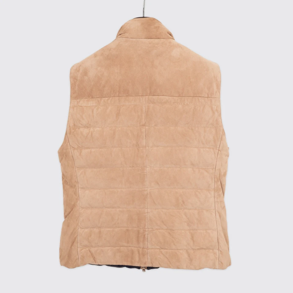 Brunello Cucinelli Suede Vest Size XL Tan Padded Goose Down Gilet - Image 4 of 4