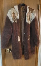 Sweater Jacket 1X/2X Shaggy Knit Angora Blend Linen Lined 5 Button And Appliques