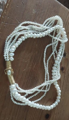 Perlenkette, Echtschmuck mit Goldverschluss 6 reihig - Bild 1 von 2