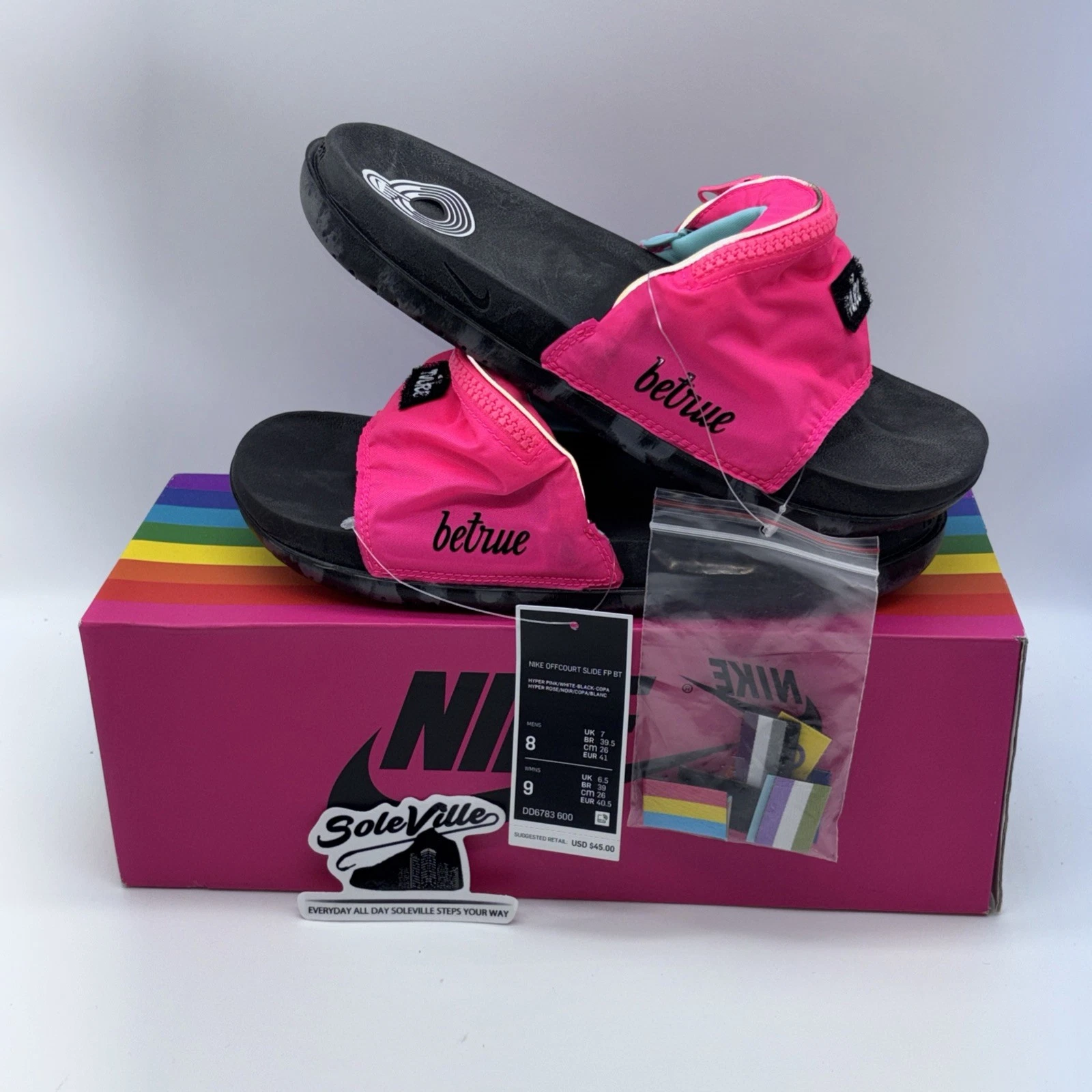 Taglia 8 Uomo Nike Offcourt Slide 'Be True' Hyper Pink Bianco Nero (DD6783 600)