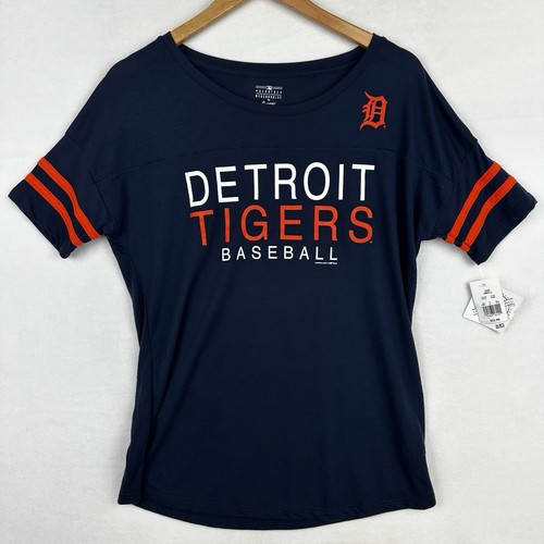 Detroit Tigers T Shirt Womens Small Short Sleeve Blue Round Neck 100% Cotton NWT