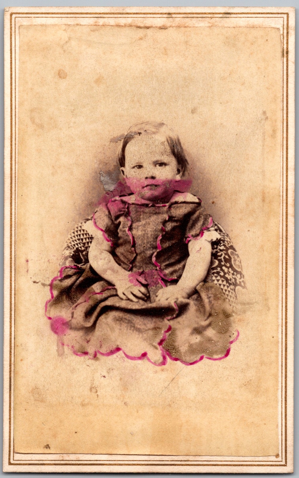 Antique CDV Circa 1860s Cute Baby Fancy Dress Unmarked