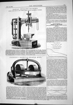 Alter Druck 1874 Radialbohrmaschine Lowry Salford Jackson Mörtelmühle 19.