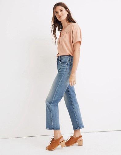 Madewell Slim Wide Leg Crop Jeans 32 14 light wash high rise stretch straight - Picture 3 of 17