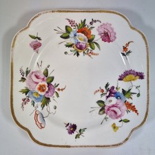 Antiker quadratischer Teller Spode aus dem 19. Jahrhundert bemalt mit Blumen 21,5 cm #1