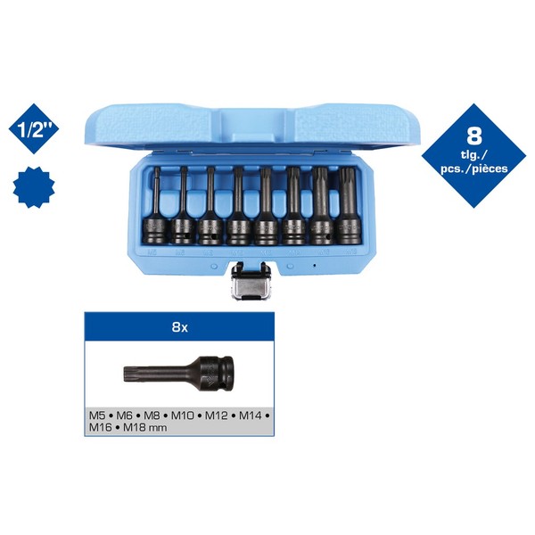 "Brilliant Tools BT022605 1/2\" Kraft-Bit-Stecknuss-Satz, Xzn, 8-Tlg, M5 - M18"-image