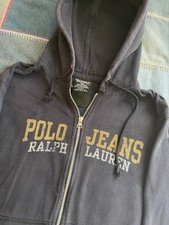 Vintage Polo Jeans Ralph Lauren Full Zip Hoodie Sweatshirt Navy Men s Medium USA