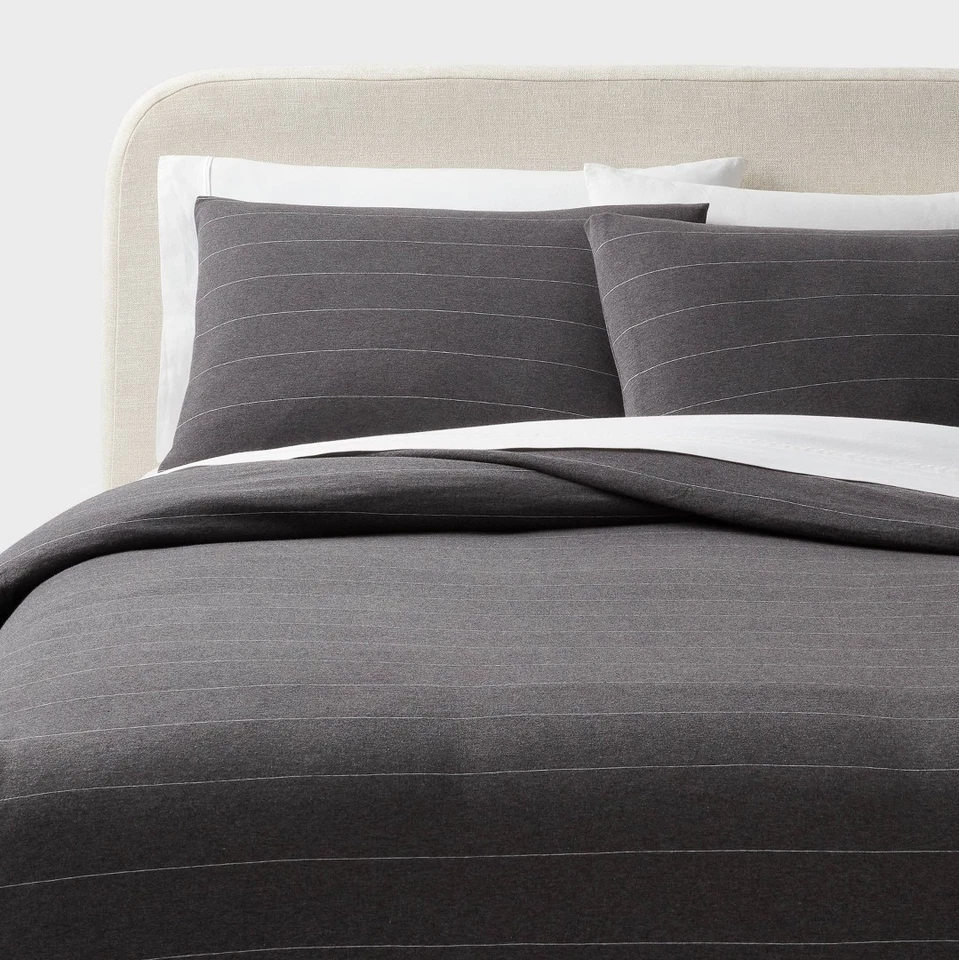 Full/Queen Jersey Duvet and Sham Set Dark Gray Striped - Threshold - Image 4 of 4