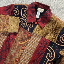 Coldwater Creek Blazer Womens 1X Red Multicolored Textured Jacket Vtg Artsy