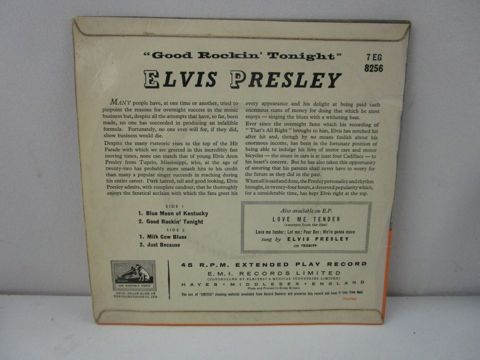 Elvis Presley 7 inch Vinyl Single EP Record Good Rockin' Tonight HMV